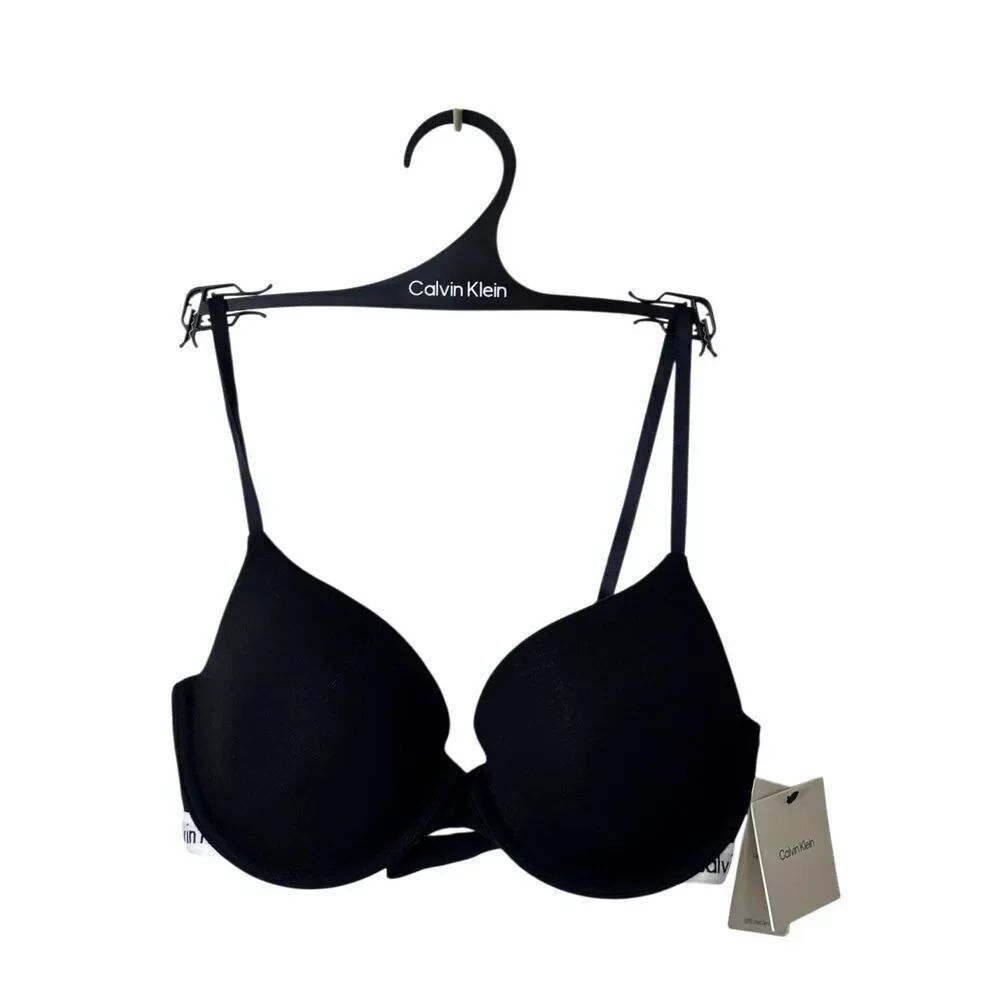Calvin Klein lightly lined demi bra spell out trim black white new 34C